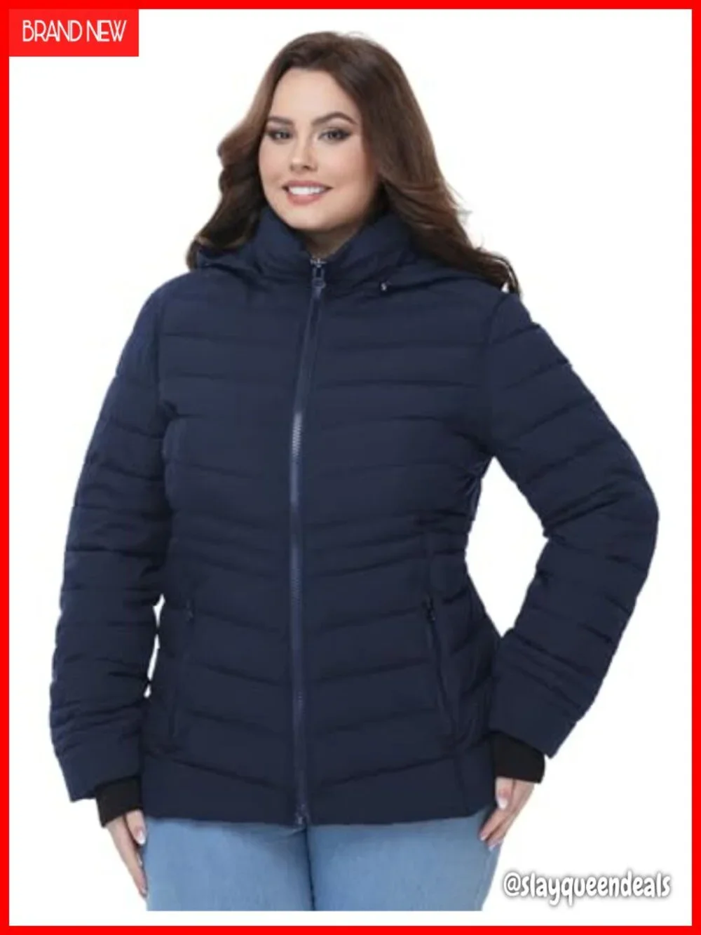 Plus Size Puffer Jacket, Lightweight Hooded Winter Coat 1X-6X